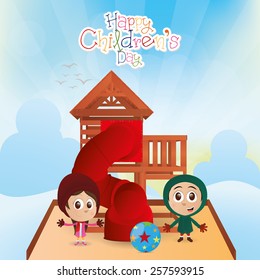 a pair of children on a winter background with text and toys