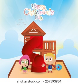 a pair of children on a winter background with text and toys