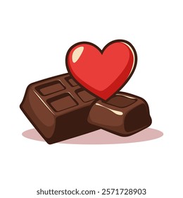 a pair of chocolate bar with red heart icon, couple of chocolate bar in love. Perfect for valentine day, vector illustration