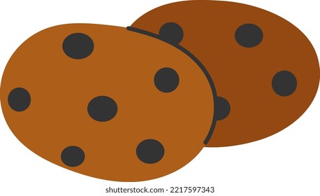 Pair of chocolate cookies vector illustration isolated on transparent background. Brown biscuits with chocolate drops. Simple flat style icon