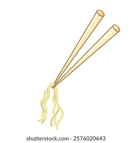 a pair of chopsticks holding or picking up noodles. Suitable for various purposes such as food-related designs, restaurant menus, or culinary blogs. Minimalist style and editable lines.