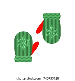 Pair of christmas mittens on white background. Vector illustration. Christmas mittens in flat design.