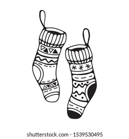 Pair of Christmas Stockings. Vector isolated sketch icons.