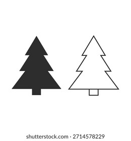 Un par de Formas de árbol de Navidad, una llena de negro y el otro delineado en negro, aislado sobre fondo blanco