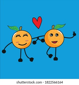 a pair of citrus fruit characters is walking