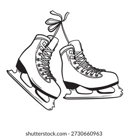 A pair of classic ice skates. Sketch Vector illustration isolated on white background