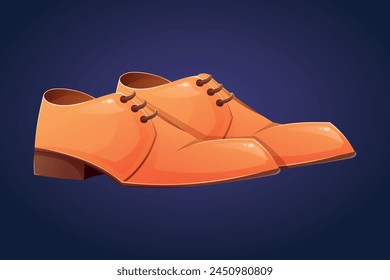 A pair of classic men's leather orange shoes with laces. Vector isolated cartoon illustration of boots.