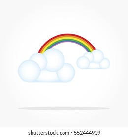a pair of clouds with a connecting rainbow with shadow effect for weather illustration vector