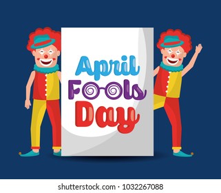 pair clowns cheerful happy comic april fools day