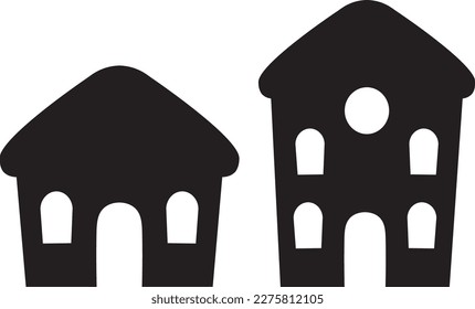 Pair of CNC Silhouette Houses Cartoon Gingerbread