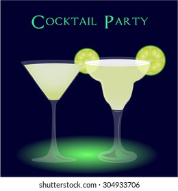 Pair of cocktails on a colored background with text. Vector illustration