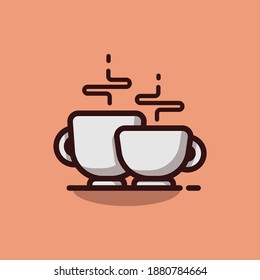 Par de tazas de café Iconos planos de caricatura ilustrados. El Concepto De Icono Del Vector Premium Está Aislado. Estilo de dibujo plano