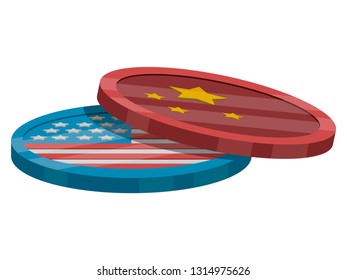 Pair of coins with flags of USA and China. Vector illustration design
