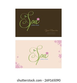 Pair of colored backgrounds with spa icons and text. Vector illustration