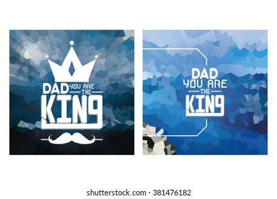 Pair of colored backgrounds with text and different elements for father's day