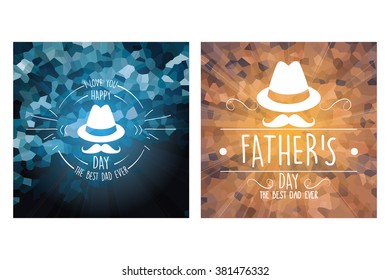 Pair of colored backgrounds with text and different elements for father's day