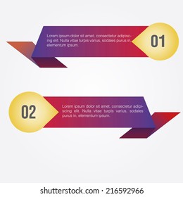a pair of colored banners with numbers and text