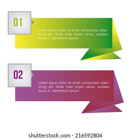 a pair of colored banners with text and numbers