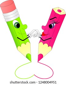 a pair of colored pencils draw a heart