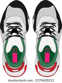 un par de zapatillas de colores, vista superior