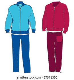 A pair of colored tracksuits