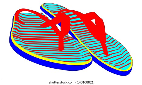 pair of colorful beach sandals,vector, illustration, isolated on white background. red blue and yellow thongs