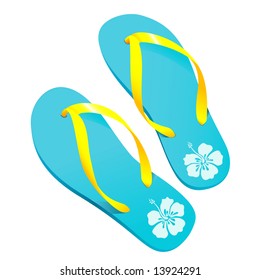 a pair of colorful flipflops/beach-sandals with hibiscus-pattern (vector)