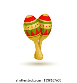 Pair colorful Maracas isolated on white Background. Musical Instrument of Maraca, Cuba, Mexico. Musical instrument maracas. Vector illustration