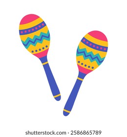 Pair of colorful maracas with ornament. Mexican traditional musical instrument. Latin music. Maraca for carnival, festival, party. Vector flat illustration isolated on white background