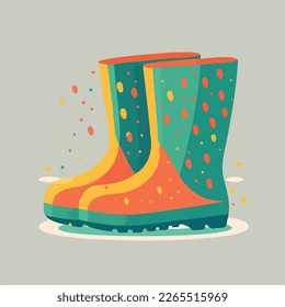 Pair of colorful rain boots. Spring colorful composition. Flat illustration