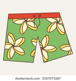 A pair of colorful swim trunks with a floral design, ideal for beach or pool activities.