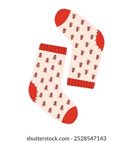 A pair of colorful winter socks with different holiday patterns