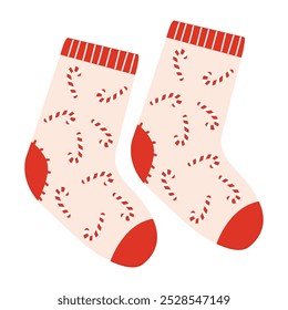 A pair of colorful winter socks with different holiday patterns
