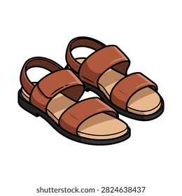 Pair of comfortable brown leather sandals isolated on white background