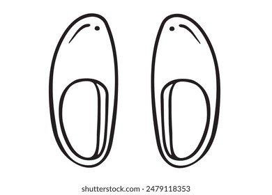 Pair of comfortable indoor slippers, flip-flops shoes vector outline illustration. Doodle drawing sketch, isolated on a white background. for poster, banner, card design. Shoes shop, shoes 