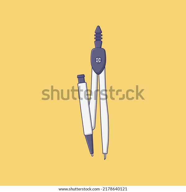 Pair of Compasses Vector Icon Illustration with\
Outline for Design Element, Clip Art, Web, Landing page, Sticker,\
Banner. Flat Cartoon\
Style