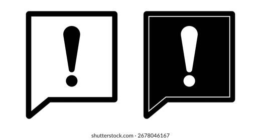 Un par de iconos contrastantes con signos de exclamación dentro de las burbujas de discurso. Un icono es negro sobre blanco, el otro blanco sobre negro, lo que significa alertas y notificaciones importantes.