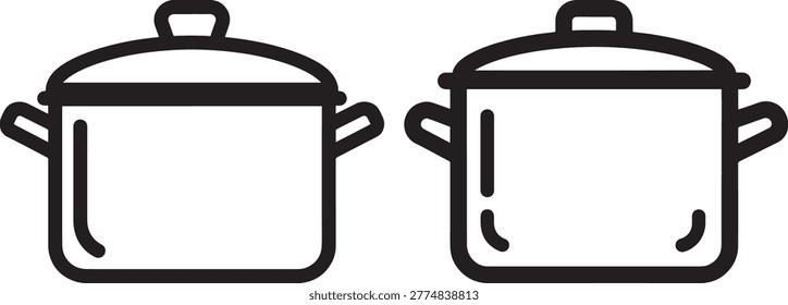 Pair of cooking pots, kitchenware, isolated on white, vector graphic.