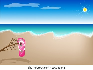 A Pair of Cool Flip Flop Sandal Hanging on Branch of Tree on A Beautiful Summer Beach