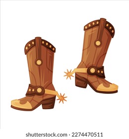 Pair of Cowboy Leather Boots as Wild West Object Vector Illustration