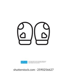 Pair Of Cozy Winter Mittens icon With A Heart Design On A White Background Pattern Illustration For Kids' Clothing Accessory Design Concept For A Gift Idea