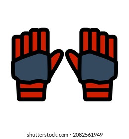 Icono De Pareja De Guantes De Cricket. Contorno de negrita editable con diseño de relleno de color. Ilustración vectorial.