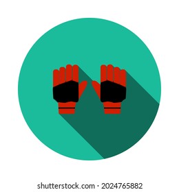 Icono De Pareja De Guantes De Cricket. Diseño De Esténcil De Círculo Plano Con Sombra Larga. Ilustración vectorial.