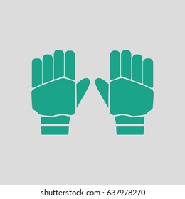 Pair of cricket gloves icon. Gray background with green. Vector illustration.