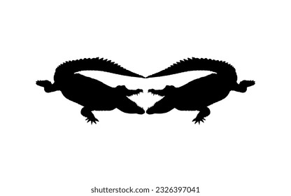 Pair des Crocodile oder Alligator Silhouette für Kunstillustration, Piktogramm, Logo-Typ, Website oder Grafikdesign-Element. Vektorgrafik