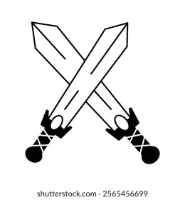 A pair of crossed swords displayed as part of a historical exhibit