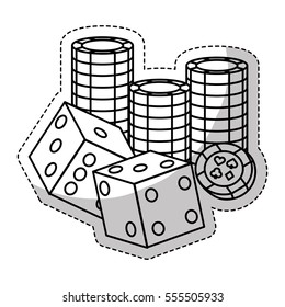 pair of cubes and casino chips over white background. gambling games design. vector illustration