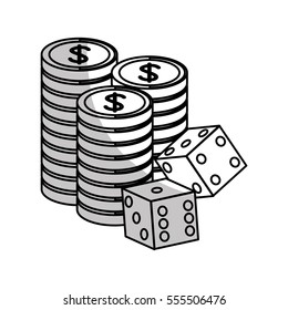 pair of cubes and casino chips over white background. gambling games design. vector illustration