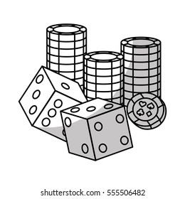 pair of cubes and casino chips over white background. gambling games design. vector illustration