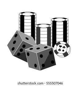 pair of cubes and casino chips over white background. gambling games design. vector illustration